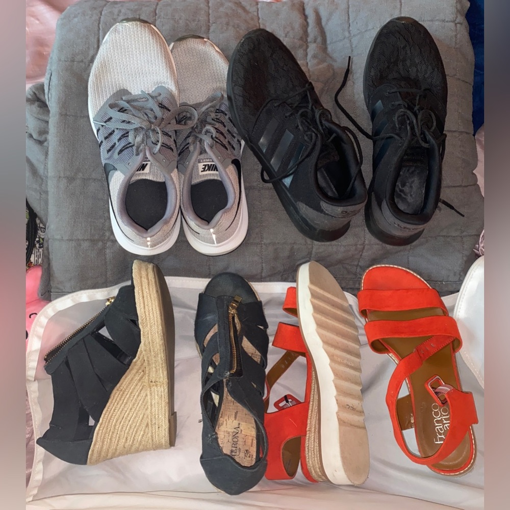 Heels and tennis shoes